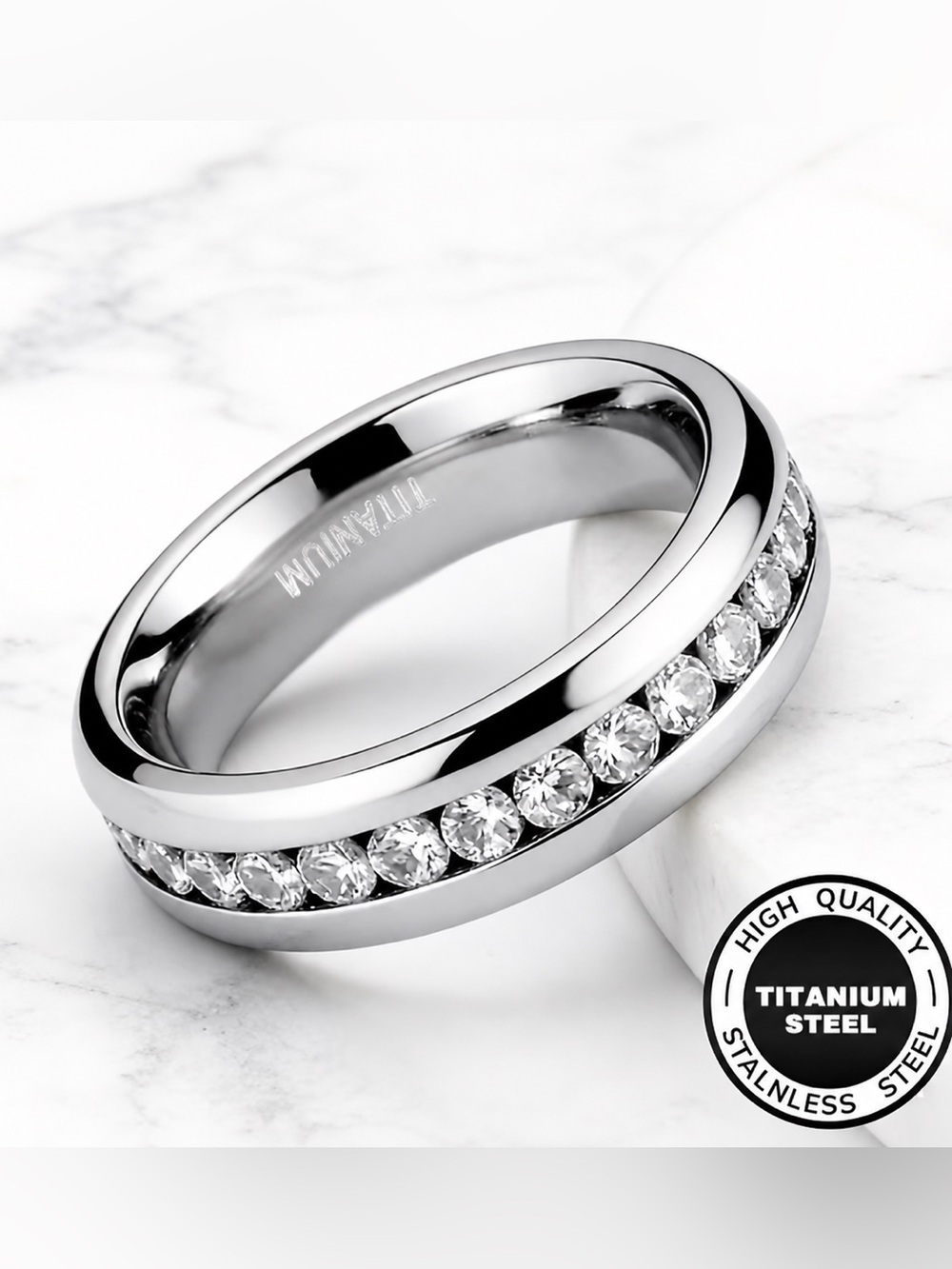 Titanium Sparkling Pave Cubic Zirconia Cuban Ring (US Size 7 or Size 6)